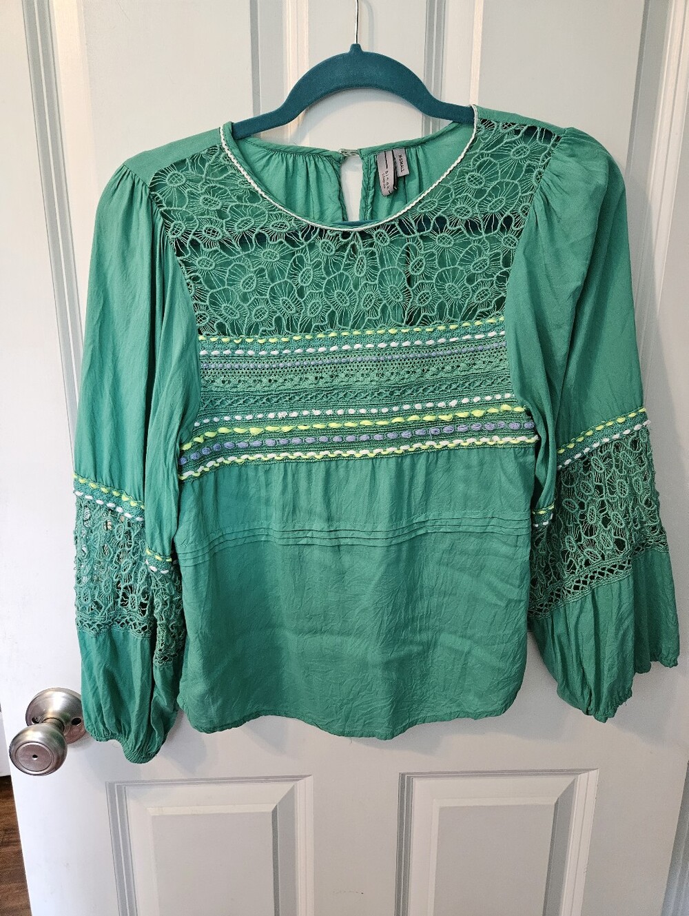 Anthropologie Blank London Teal Embroidered Top - Picture 3 of 7
